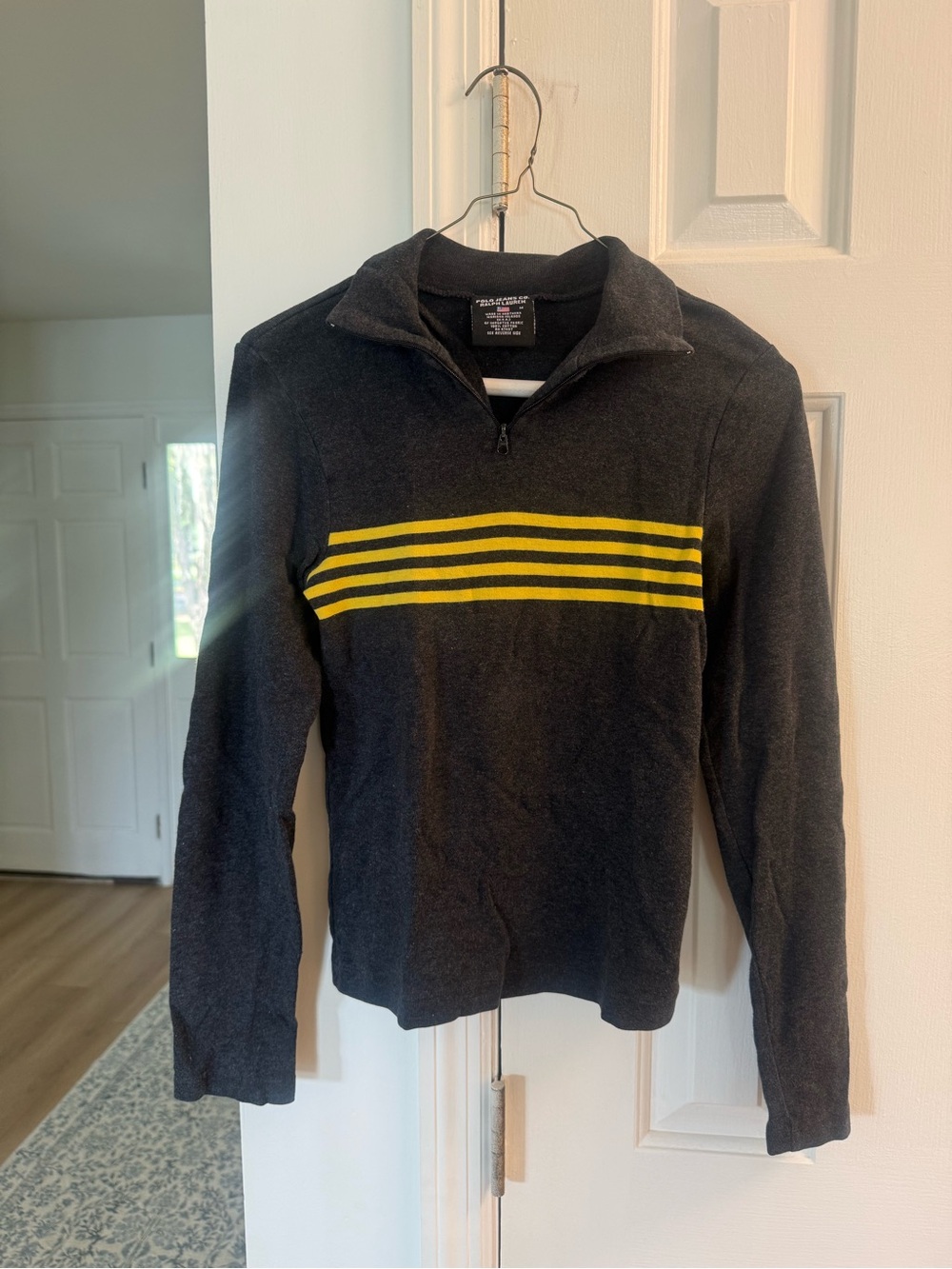 Polo by Ralph Lauren Charcoal Half-Zip Sweater with Yellow Stripes vintage